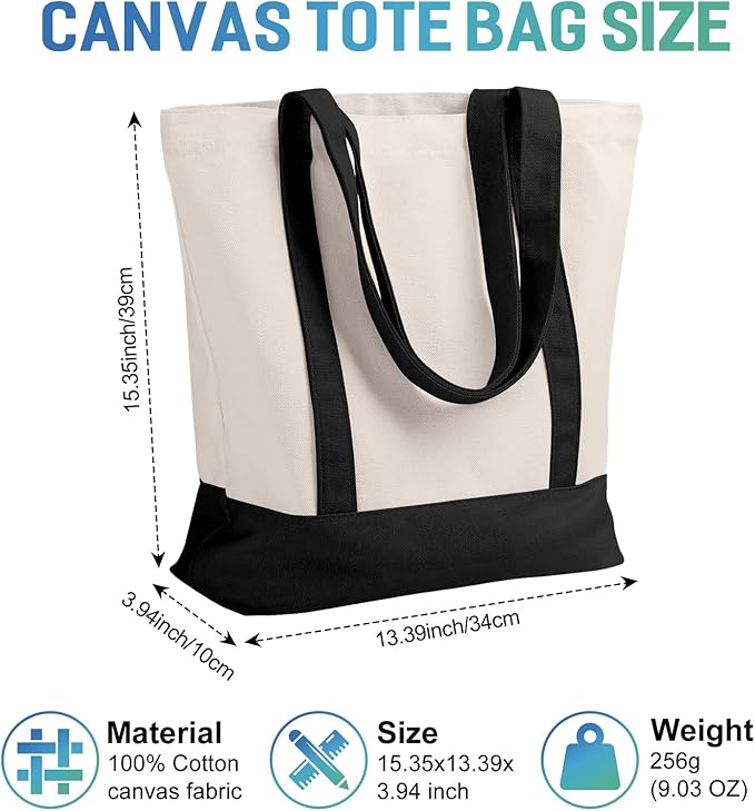 WACAR Custom Tote Bags with an External Pocket, Bulk Personalized Canvas Tote Bags, Reusable Grocery Bag for Beach, Daily Use
