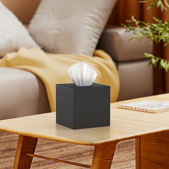 SILUT Tissue Box Cover Square, Acrylic Tissue Holder with Magnet Locking Bottom, Tissue Holder for Bathroom Vanity Bedroom Office, Matte Black