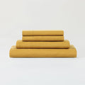 Sijo Stone Washed Organic French Linen Bed Sheet Set, GOTS Certified Organic, Best Cooling Linen Sheet Award by Sleep Foundation, 4 Piece - 2 Pillowcases, 1 Fitted and 1 Flat (Turmeric, Cal King)