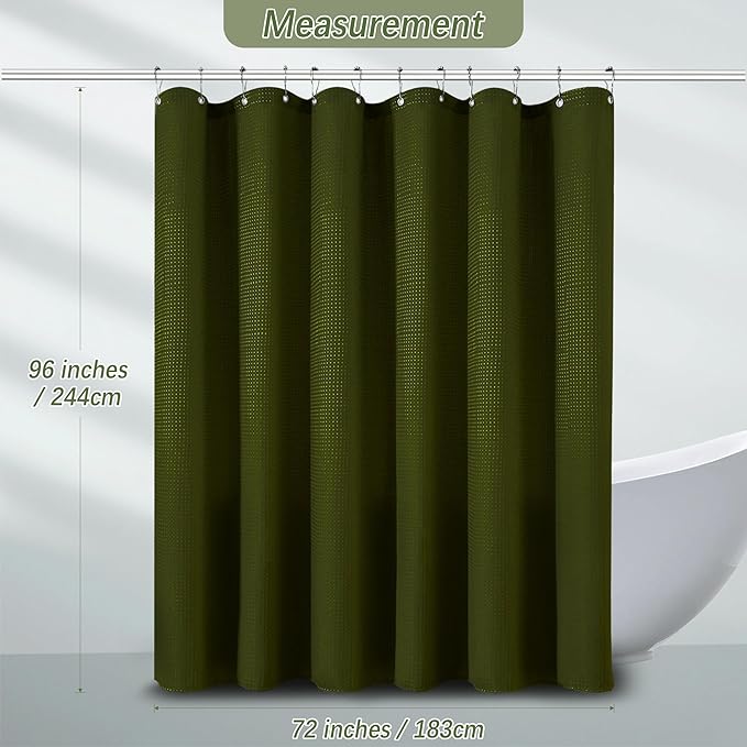PANGSINNE Army Green Shower Curtain 72 x 96 Inches, Extra Long Jungle Shower Curtain with Waffle Weave Fabric Heavy Duty Hotel Quality for Bathroom