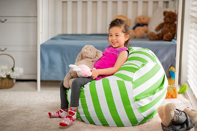 WEKAPO Stuffed Animal Storage Bean Bag Chair Cover for Kids | Stuffable Zipper Beanbag for Organizing Children Plush Toys Large Premium Cotton Canvas (Green, XX-Large)