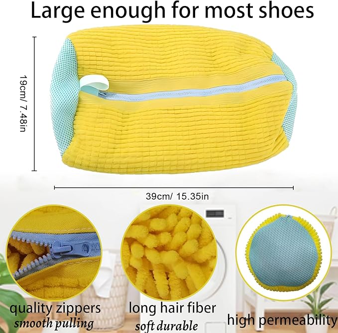 Hynhsun Shoe Washing Machine Bag,Shoe Laundry Bags for Sneakers, Reusable Shoe Cleaning Bag for All Shoe Sizes,Adjustable laundry bag for washing machine for 360°,2Pcs, Yellow