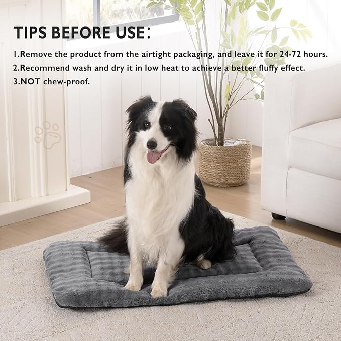 Yaning Dog Bed Mat Crate Pad for Large Dogs, Washable Soft Pet Sleeping Mat Kennel Pad with 3D Bubble Pattern, Grey, 36"x 23"