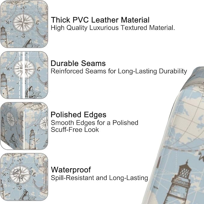 Compass Sea Map Tissue Box Cover Square,Seashells Tissue Box Holder with Belt Bottom,Stylish Leather Napkin Holder for Vanity Countertop,Nightstands,Office Desk,5.2"×5.2"×5.2"
