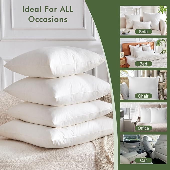 TOPGREEN Feathers Down Pillow Inserts 14x24, Set of 2, 100% Organic Cotton Shell, Soft Decorative Lumbar Pillow Insert for Living Room Sofa, Couch, or Bed (White)