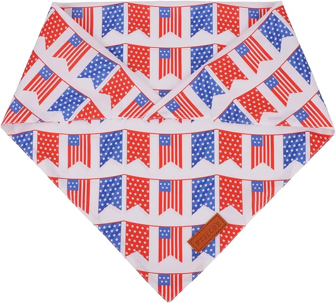PTDECOR American Flag Dog Bandana White and Blue Flag Patterns, 4th of July Pet Scarf Reversible Triangle Patriotic Bandanas for Medium Large Dogs Pets (Large)