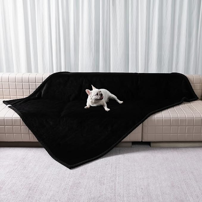 Maidewow Waterproof Dog Blanket for Bed Covers Reversible Big Pet Puppy Blankets Leakproof Sofa Couch Washable Sherpa Fleece Covers Winter Cat for Warm-L-65x57in