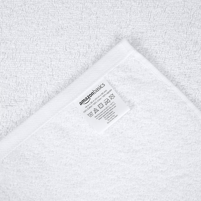 Amazon Basics Soft and Thick Cotton Hand Towels, 16 x 26 in, White, 24-Pack