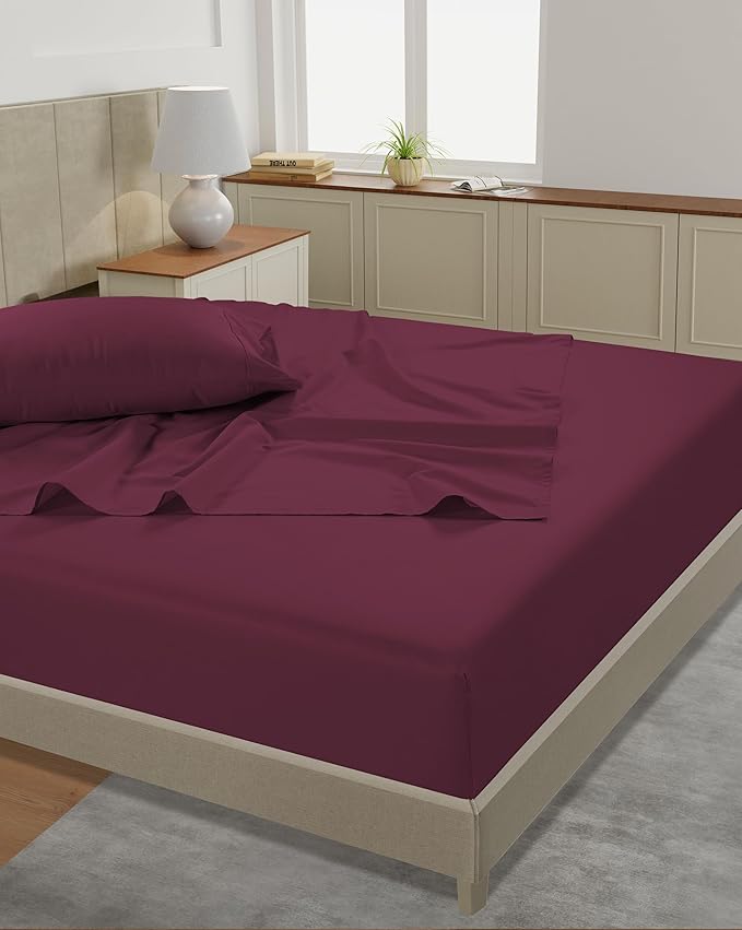 LANE LINEN 100% Cotton Twin XL Size Sheets Set - 3 Pieces - Ultra Soft Sateen Weave, 450 Thread Count - Breathable, Cooling, Durable, 15" Deep Pockets - Windsor Wine