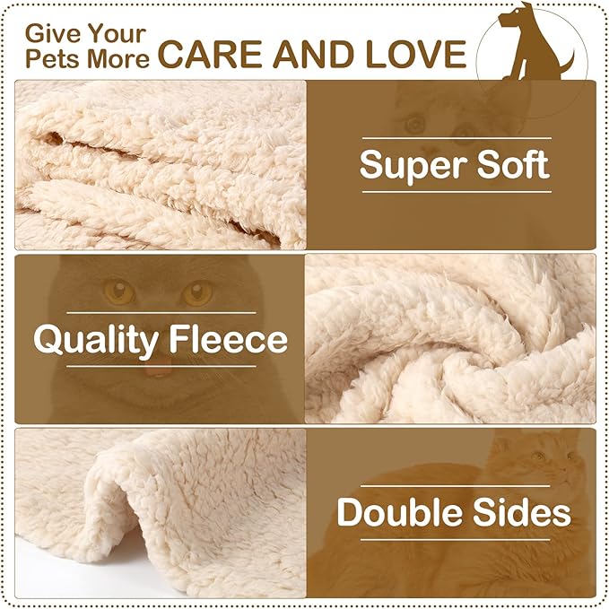 Newwiee 6 Pcs Blankets for Dogs Cats, Soft Warm Fluffy Fleece Pet Calming Blanket, Washable Flannel Throw for Small Medium Pet, Gray/Beige/Khaki(31 x 24 Inch)