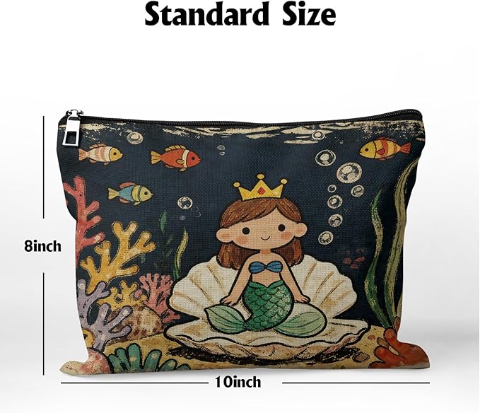 Cafl Little Mermaid Seashell Makeup Bag Travel Large Cosmetic Bag Organizer toiletry Essentials Jewelry Zipper Bag Gift For Women -10×8 inch