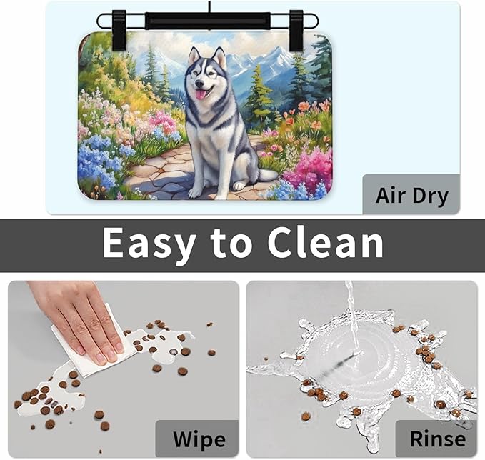 Husky Dog Food Mat for Floors Waterproof,Quick Dry Anti-Slip Dog Bowl Mats for Food and Water,Pet Feeding Mats,Pet Placemat for Messy Drinkers to Protect Floors,Pets Supplies 17.72×11.81in