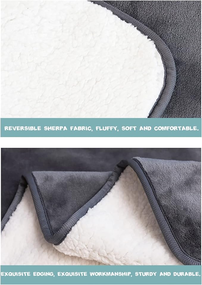 PFIMIGH Waterproof Dog Blanket, 3-Layer Flannel and Sherpa Pet Throw, Reversible Protector Cover for Bed Couch Sofa, Grey, 60"x80"