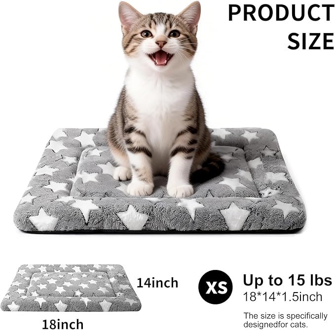 Fogkiss Dog Crate Mat, 4 Piece Reversible Pet Bed, Polyester, Machine Washable, Small Dogs & Cats, Rectangular (Gray Star, 18" L x 14" W x 1.5Th)