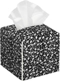 POIUBLE Leather Tissue Box Holder Black and White Flowers Tissue Box Cover Square Waterproof Tissue Holder Organizer Modern Napkin Holder for Bedroom Dresser Night Stand Office Desk