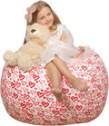 WEKAPO Stuffed Animal Storage Bean Bag Chair Cover for Kids | Stuffable Zipper Beanbag for Organizing Children Plush Toys Large Premium Cotton Canvas (Heart, X-Large)
