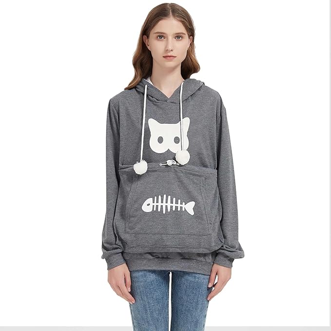 Gets Pet Cat Dog Pouch Hoodie Kitten Puppy Holder Carrier Pullover Long Sleeve Kangaroo Pocket Hoodie Unisex (Dark Grey,XL)