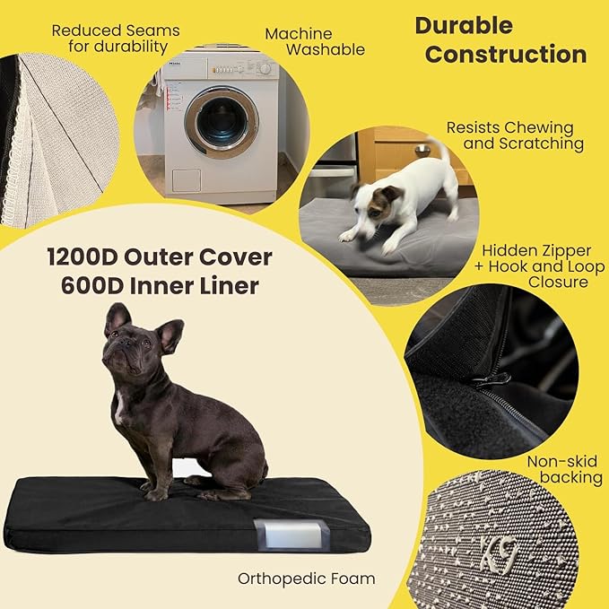 K9 Ballistics Tough Ripstop Orthopedic Crate Bed - Thick, Durable XXL Kennel Pad with Washable Cover for XX Large Dogs, 53 x 36 fits 54” Wire Crate, Obsidian Black