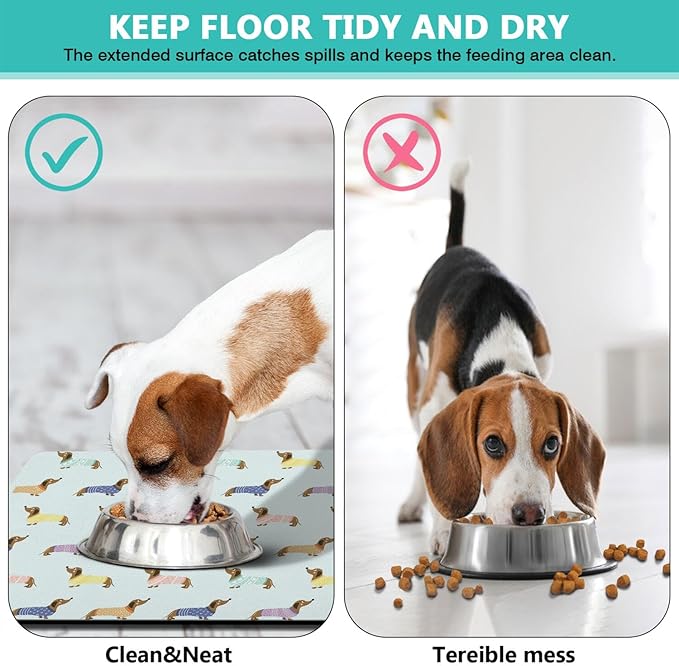 Dachshund Dog Food & Water Mat, Pet Feeding Mat for Floor Non-Slip Waterproof, Super Absorbent Cat Bowl Mat, Easy to Clean Eco-Friendly Durable Pet Placemat,17" × 30"