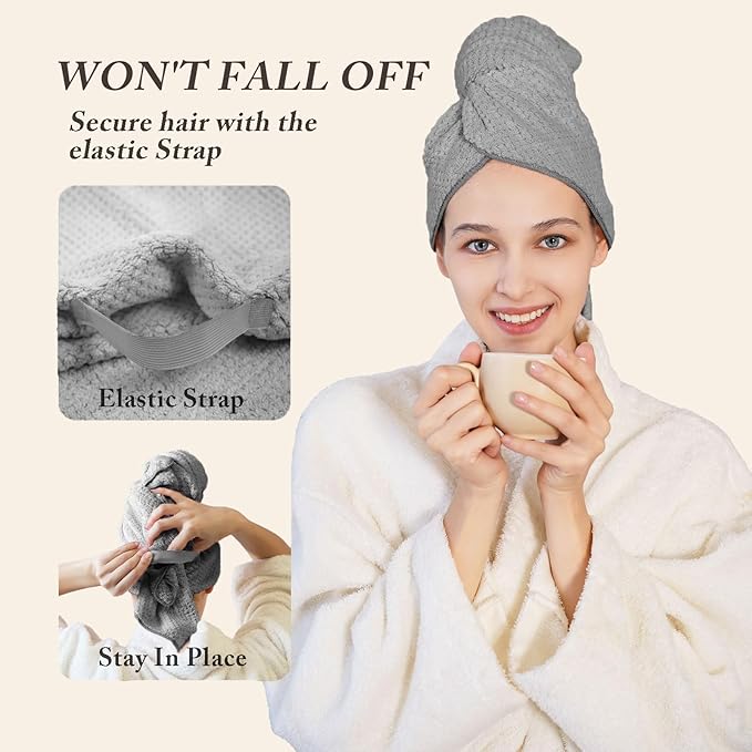 Wuwahold Microfiber Hair Towels, Waffle Hair Towel Set, Super Soft Highly Absorbent, Sturdy Quick Drying Turbans for Long, Thick, Curly Hair (2 Pack, 40" x 20")