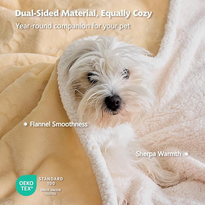 Qeils Pet Blankets for Cats - Waterproof Cat Blanket Washable - Sherpa Fleece Puppy Blanket, Soft Plush Reversible Throw Protector for Bed Couch Car Sofa, 30"X40", Khaki