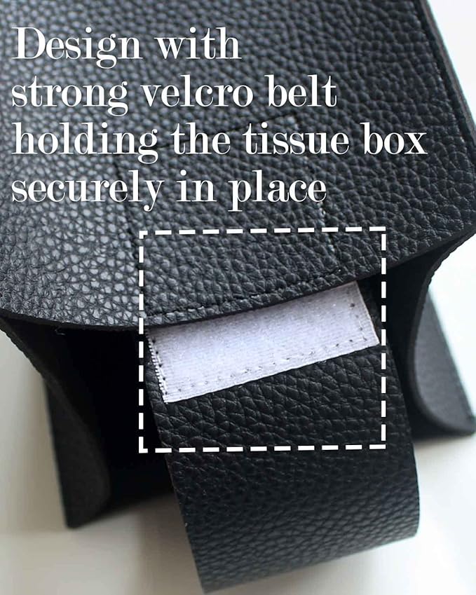 Large Tissue Box Cover Rectangular – Plus Size Rectangle Tissue Box Holder with Bottom Belt [JESMINI, Black] Modern Leather Long Tissue Holder for Bathroom/Car/Office Decor