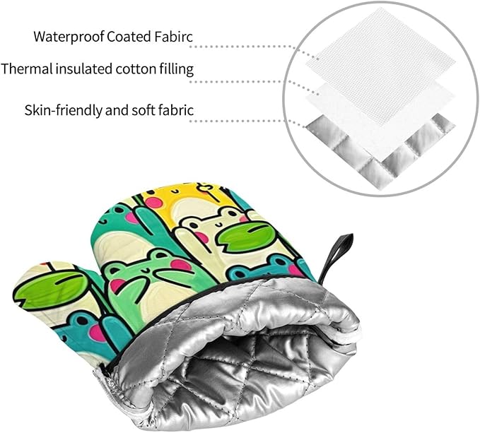 4 Pieces Flowers Oven Mitts and Pot Holder Set Floral Oven Gloves and Hot Pads Pot Holders for Farmhouse Kitchen Accessories and Decoration (Frog)