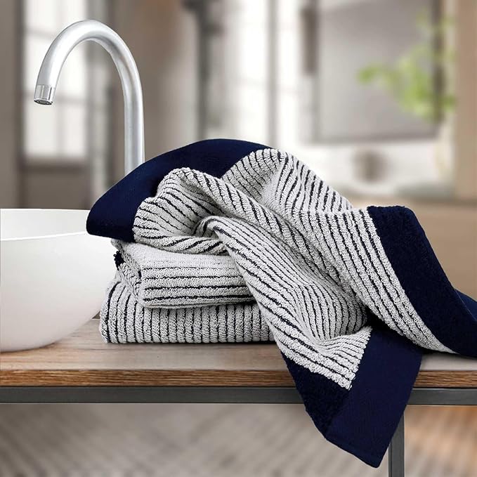 Cleanbear Wash Cloths 12 Pack Washcloths for Your Face and Body, Bathroom Towels for Showering, 13” x 13” Large Washcloth Set, Navy-Blue