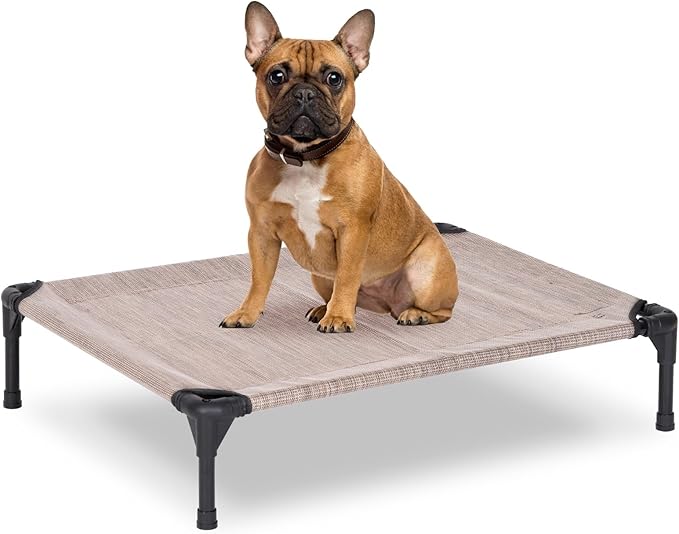PVY Elevated Dog Bed for Outdoor, Medium Raised Dog Cot with Washable Mesh, Cooling Pet Cot Chew Proof for Outside Camping, 32"x25" Grey