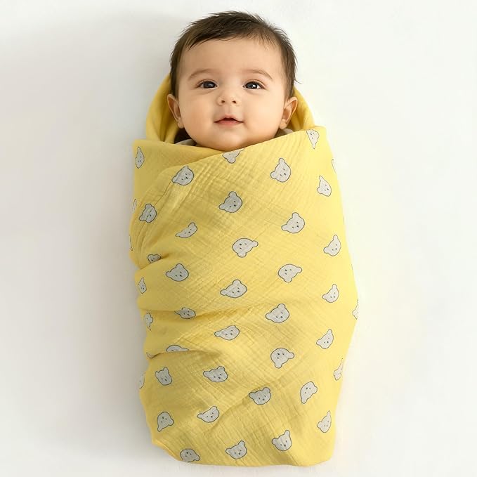 NTBAY 4 Layer Muslin Cotton Toddler Blanket, 30x40 Soft and Breathable Receiving for Newborns and Infants, Perfect for Crib, Stroller, Travel, Lightweight Nursery Blanket, Honey Bear