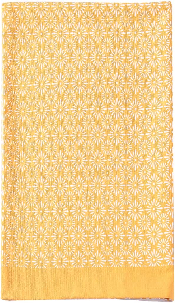 ACCENTHOME Cotton Dish Towels - Absorbent Multi Purpose Kitchen Towel Set of 4, Geometric Print Yellow, 20x28