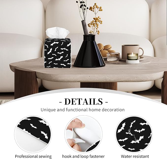 POIUBLE Halloween Bats Tissue Box Cover Leather Tissue Box Holder Square Facial Paper Organizer Dispenser for Bathroom Kitchen Bedroom Vanity Countertop Night Stands