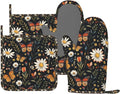 Oven Mitts Pot Holders Set Vintage Butterfly Daisy Leaf Silicone Kitchen Gloves Potholders Heat Resistant for Chef Baking Cooking Grilling BBQ 4 Pack Mitt