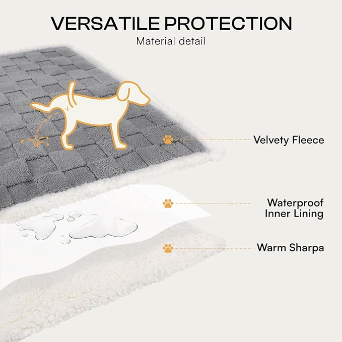 Luciphia Waterproof Dog Blanket for Large Dogs Washable Soft Sherpa Fleece Cat Blankets with 3D Jacquard Cozy Calming Reversible Bed Couch Protector Furniture Protection for Pet, Gray White,65x57 inch