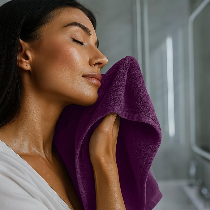 RIVERSIDE 12 Pack Washcloths - 12x12 Inches, 500 GSM, 100% Ring-Spun Cotton - Soft, Absorbent & Durable Face and Body Towels - for Bathroom, Spa, Gym, Makeup Removal & Everyday Use - Purple Passion