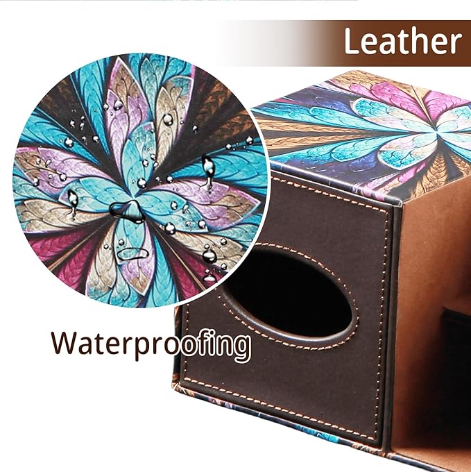 PU Leather Square Tissue Box Cover - Multi-Functional Tissue Box Holder, Tissue Box Cover with Storage,Tissue and Remote Control Holder, Cube Tissue Box Organizer Bedroom Nightstand End Table