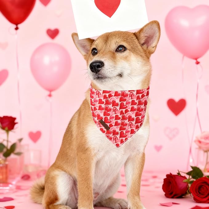 MR.CHUBBFACE Valentine's Dog Bandana, Cotton Valentine Red Heart Puppy Bandana, Adjustable Pet Pet Trangle Bibs Scarf