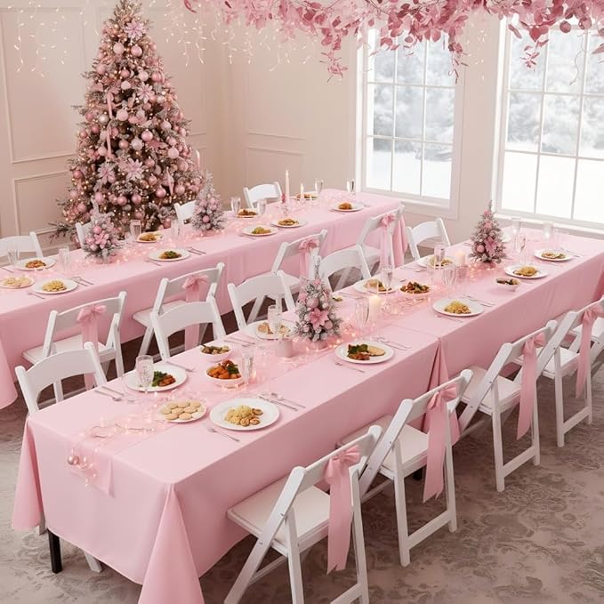 sancua Pink Tablecloths for 8 Foot Rectangle Tables, 8 Pack - Washable Polyester Fabric Table Cloth for Wedding Christmas Party, Birthday, Banquet Reception, 60x120 Inch