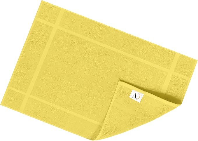 Ample Decor Bath Mats 100% Cotton 24 X 17 & 34 X 20 Inches, Oeko Tex Certified 1350 GSM Solid Construction Thick & Plush, Super Absorbent for Bathroom Floor, Shower – Yellow