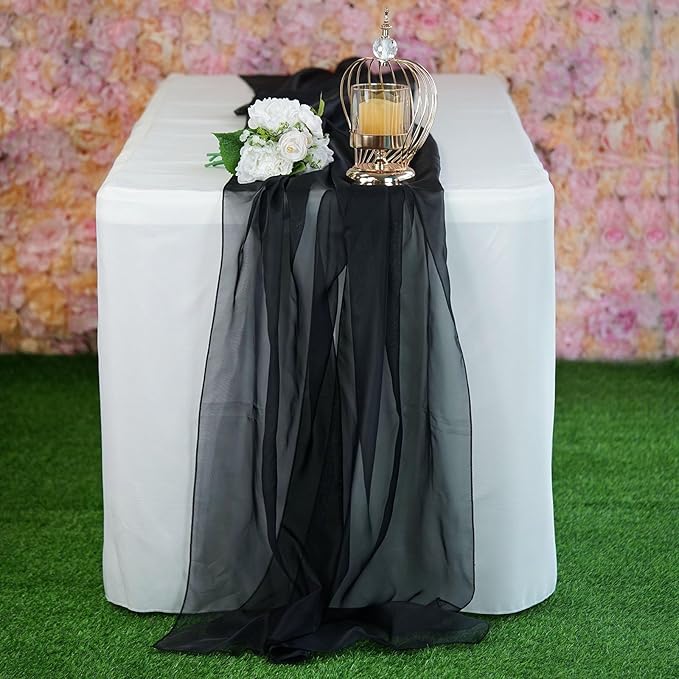 Barcelonetta | Chiffon Fabric | Decoration, Drapery Fabric | Halloween Decoration | for Arbor, Arch, Canopy, Table and Chair Decoration (Black, 5 Yards)