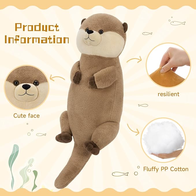 Tezituor 39 inch Giant Otter Stuffed Animal, 3ft Long Otter Plush Body Pillow for Sleeping, Hugging Soft Stuffed Ocean Otter Plush Birthday Party Gift for Kids Girlfriend