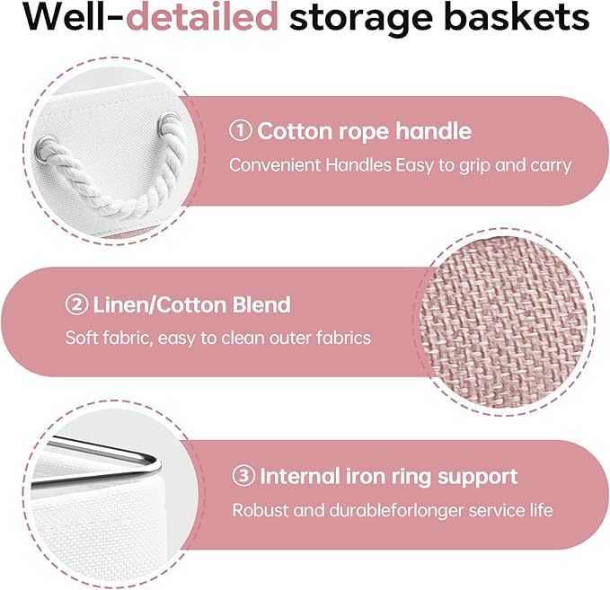 ECDYQXVU 13x13 Inch Cube Storage Bins with Reinforced Bottom Cardboard, 6 Pack Large Foldable Fabric Storage Cubes with Handles for Shelf, Closet, Laundry Organization (White&Pink)