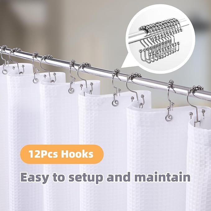 LaCyan 3-in-1 Waterproof Waffle Weave Shower Curtain Set 72x72, 258GSM Heavy Duty Fabric with Clear PEVA Liner (3 Magnets) & 12 Stainless Steel Double Hooks, Guest Bathroom & Airbnb Hotel Style