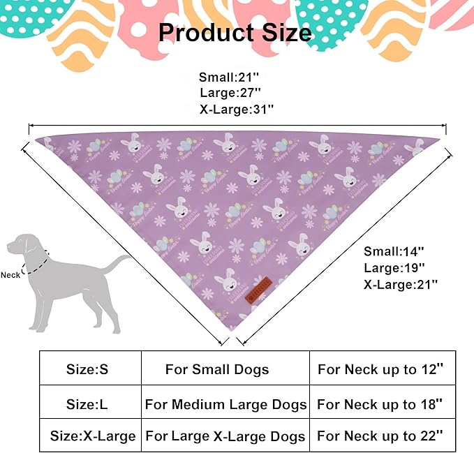 ADOGGYGO Easter Dog Bandanas, Reversible Bunny Floral Pet Scarf, Multi Size Offered, Rabbit Easter Bandana for Medium Large Dogs Pets (Large)