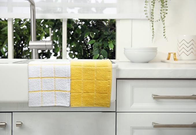 Mellow Buff 100% Cotton Terry Dish Cloth & Dish Towel, 6 Pack, Super Soft and Absorbent Kitchen Towels, Perfect for Kitchen Cleaning and Dish Washing (Yellow (DT and DC Combo))