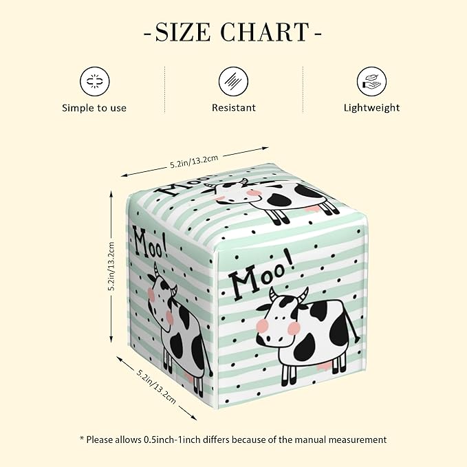 POIUBLE Leather Tissue Box Holder Cute Cow on Stripes Tissue Box Cover Square Waterproof Tissue Holder Organizer Modern Napkin Holder for Bedroom Dresser Night Stand Office Desk