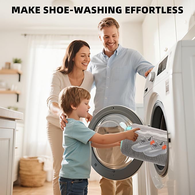 FurrPhunny 2Pcs Shoe Washing Machine Bag, Quick & Easy Cleaning, Laundry Shoe Bag for Washer and Dryer, Cleaning Bag for Sneaker & Most Shoe Types and Sizes (Grey)
