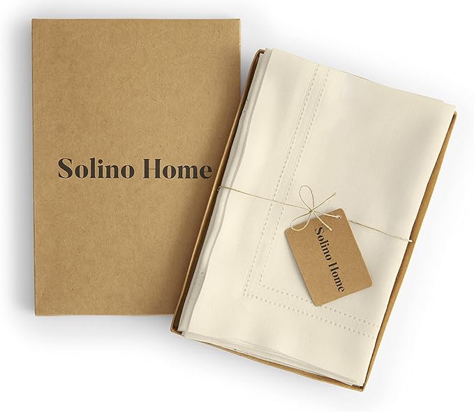 Solino Home Ivory Linen Napkins Set of 4-100% Pure Linen Double Hemstitch Dinner Napkins 20 x 20 Inch for Spring, Easter - Handcrafted and Machine Washable