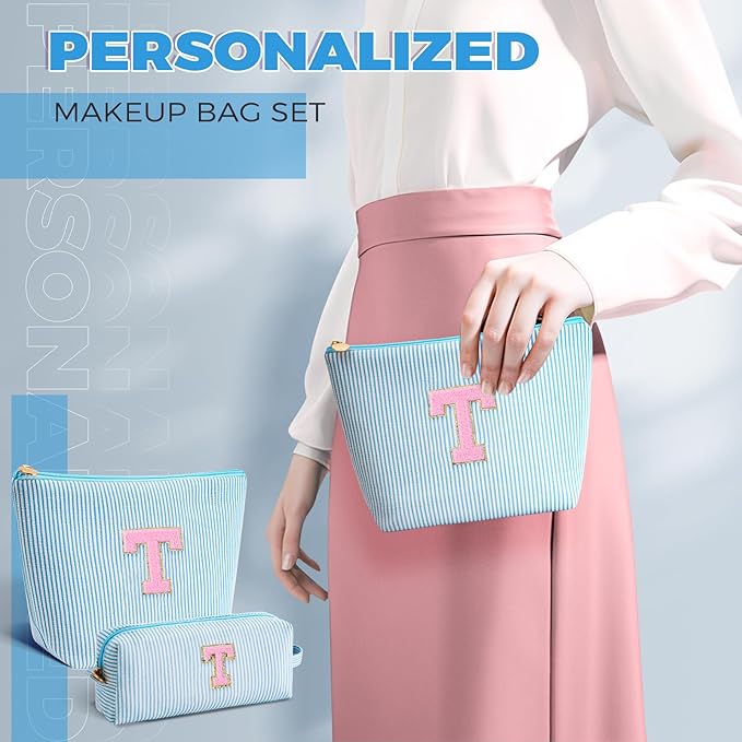 Btffitting Teacher Appreciation Gifts,Thank You Gifts from Students,Birthday Teacher Retirement Gifts for Women,Teachers Day Gift Ideas,Makeup Bag Set Cosmetic Bag - Blue,T