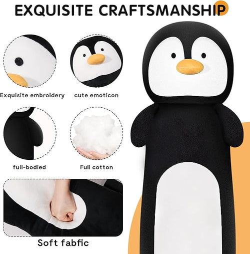 36” Long Penguins Plush Body Pillow, Cute Giant Black Penguin Stuffed Animals, Big Penguins Squishy Soft Plushies Toy, Gifts for Kids Girls and Boys, Birthdays, Halloween, Christmas